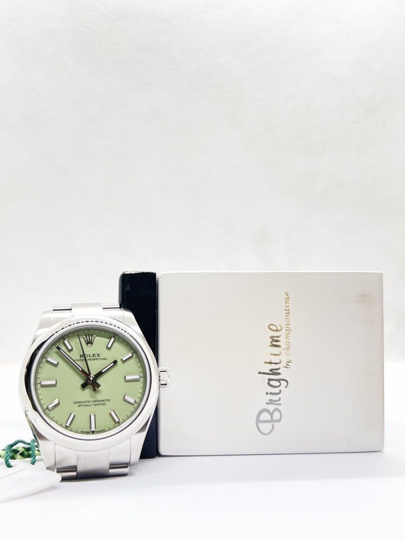 Brand New Rolex Oyster Perpetual 31 277200 Pistachio Green Dial Automatic Steel Casing Bracelet ( Nov 25 ) (Category: Watches) located in Singapore. Submitted by brightime (Listing ID 1459184600, Image 3). Description: Brand New Rolex Oyster Perpetual 31 277200 Pistachio Green Dial Automatic Steel Casing Bracelet ** Brand New ** ** Partial Stickers Intact ** Model : 277200 Also known as : Oyster Perpetual 31 Case size : 31mm Dial : Pistachio Gree