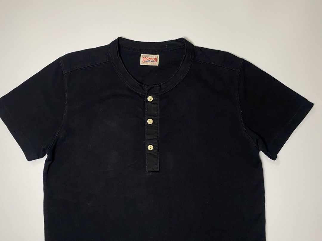 Bronson Henley Shirt (Category: Tshirts & Polo Shirts ) located in Bago City. Submitted by johnpaul_gidlayan (Listing ID 1459099222, Image 2). Description: Bronson Henley Shirt Item Details Size: Small-Medium Dimension: 20x25.5 Sleeves: 7.5 Shoulder: 17 Condition: Verygood condition (needwash) Color Rate: 9.2/10 Flaws: None (Item color vary due to lighting) — Price: 750+sf.