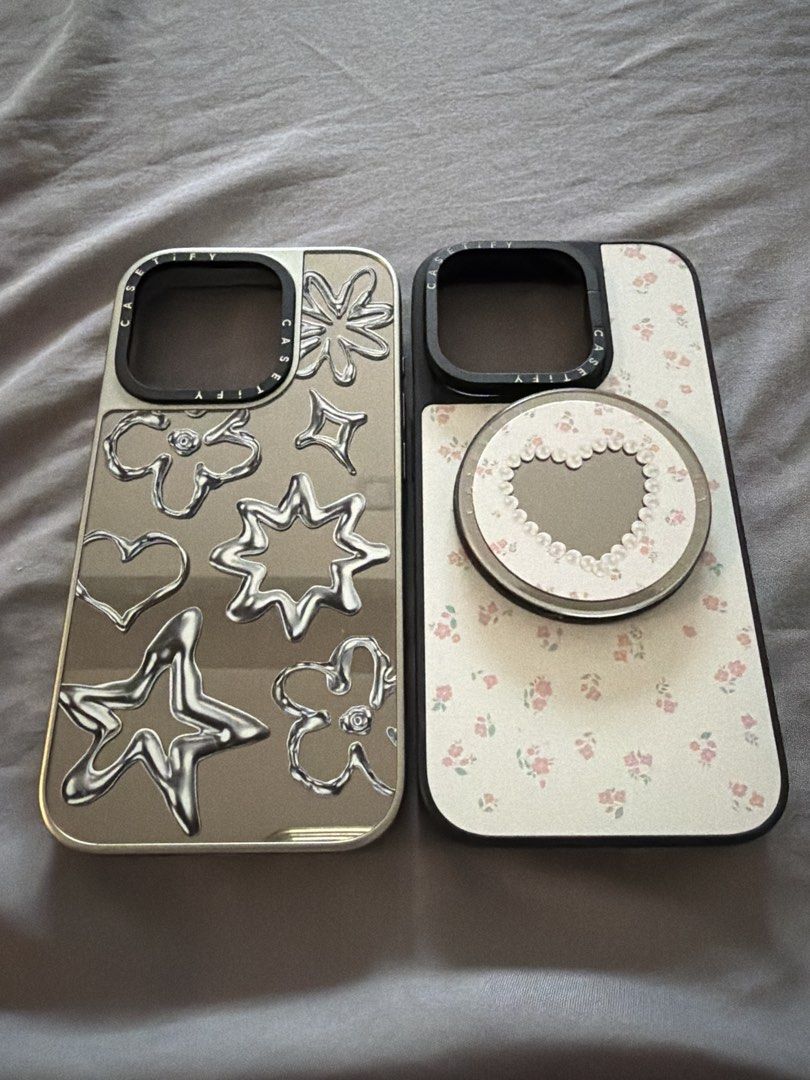 Casetify Mirror Case for iPhone 15 Pro (Category: Cases & Sleeves) located in Muntinlupa City. Submitted by danituano (Listing ID 1459124708, Image 1). Description: Authentic Casetify case for iPhone 15 pro Silver is a mirror case Floral comes with a mirror stand Used only once, still in good condition 100% refund if proven fake .