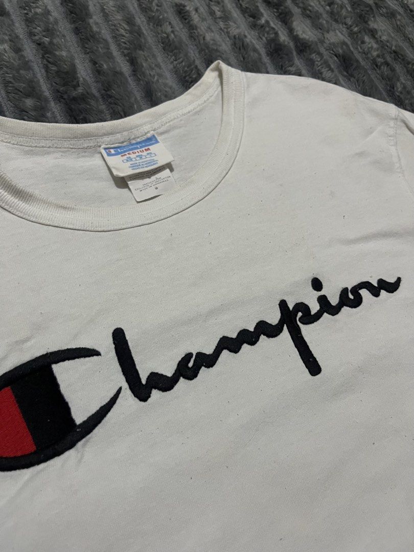Champion Script Tee (Category: Formal Shirts) located in Cebu City. Submitted by ayban05 (Listing ID 1459126474, Image 3). Description: Champion Script Logo Graphic Tee width: 20 Length: 27.