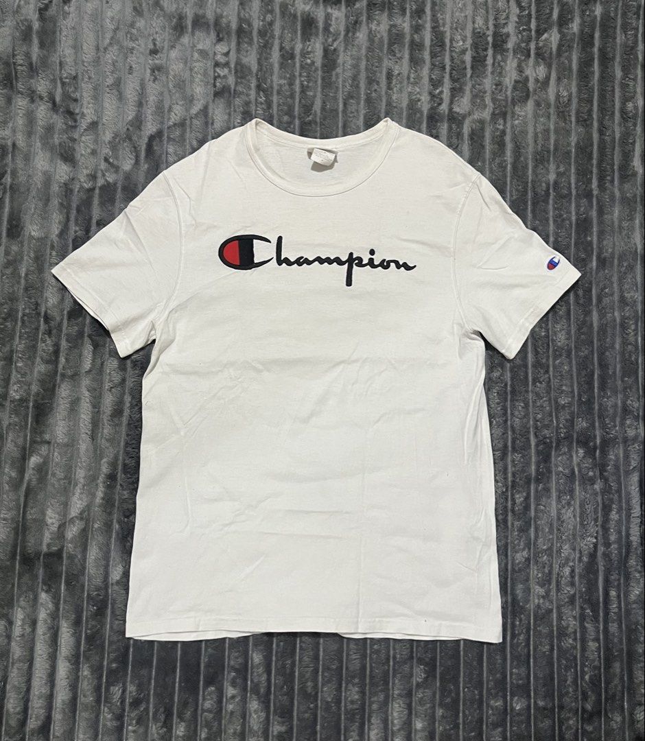 Champion Script Tee (Category: Formal Shirts) located in Cebu City. Submitted by ayban05 (Listing ID 1459126474, Image 1). Description: Champion Script Logo Graphic Tee width: 20 Length: 27.