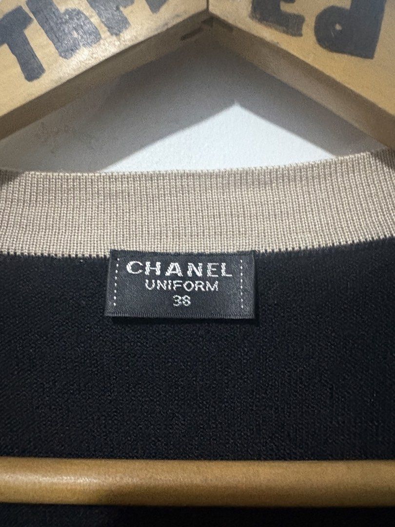 Chanel Uniform Knitted Cardigan (Category: Coats, Jackets and Outerwear) located in Makati City. Submitted by ThriftedGoods (Listing ID 1459128763, Image 3). Description: Feel free to ask for more detailed photos In excellent condition No issues Length-26 Width-20.