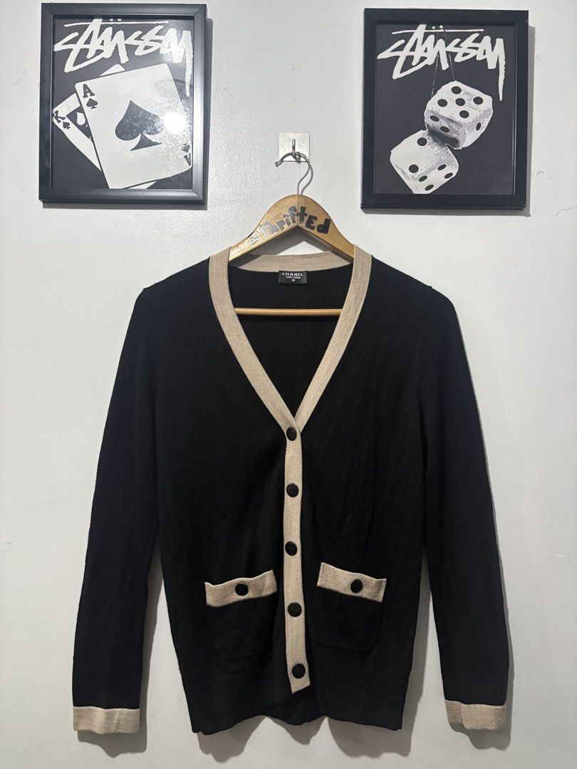 Chanel Uniform Knitted Cardigan (Category: Coats, Jackets and Outerwear) located in Makati City. Submitted by ThriftedGoods (Listing ID 1459128763, Image 1). Description: Feel free to ask for more detailed photos In excellent condition No issues Length-26 Width-20.