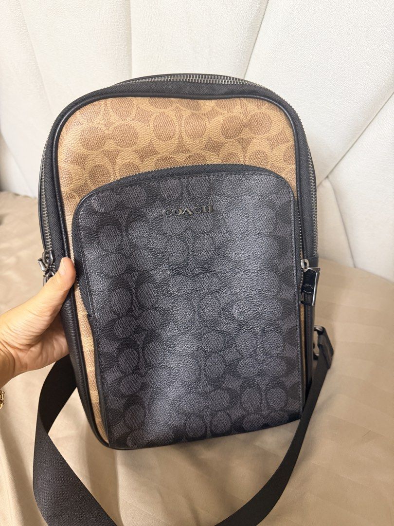Coach Signature Sling Bag (Category: Luxury Bags & Wallets) located in Imus. Submitted by cristinaRC (Listing ID 1459214694, Image 1). Description: - Coach sling bag in signature print - Color: Black and Tan - Front zip pocket for quick access - Main compartment with interior zip pocket for organization - Adjustable strap for comfortable wear - Includes original tags - Ideal for everyday use Brandnew with tag From USA Hindi pa nagagamit Shipping 