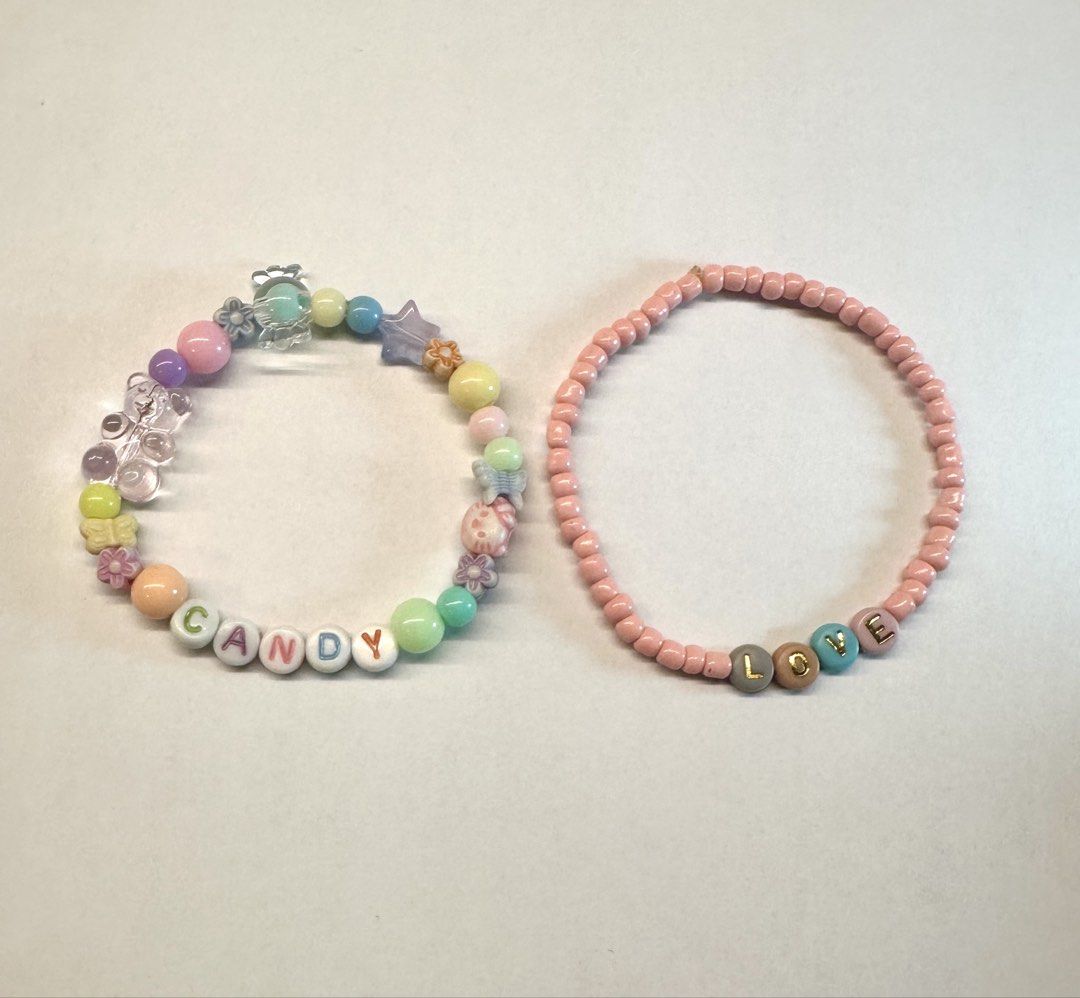Colorful Decora Beaded Bracelets (Category: Bracelets) located in Manila. Submitted by urlocal_seller (Listing ID 1459187553, Image 2). Description: - Adorable handmade beaded bracelets - Two designs: "candy" and "love" - Adorned with pastel beads - Features cute flower, butterfly, and star charms - Stretchy and comfortable for all-day wear - Adds a fun pop of color to any outfit - Decora and kawaii vibes - Ideal for gifting or a personal treat -
