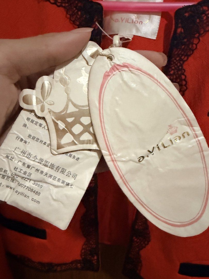 Cropped Jacket (Category: Coats, Jackets and Outerwear) located in Quezon City. Submitted by trishanelle (Listing ID 1459203195, Image 2). Description: - Red cropped jacket from a.YiLian - Black lace trim on neckline and cuffs - Decorative faux pockets with rhinestones - Front hook-and-eye closures - Textured fabric.