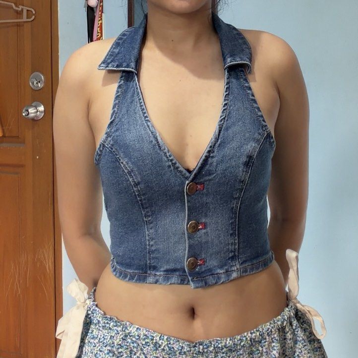 (20% off) Denim Halter top (Category: Others Tops) located in Manila. Submitted by shefindshope (Listing ID 1459189203, Image 1). Description: .