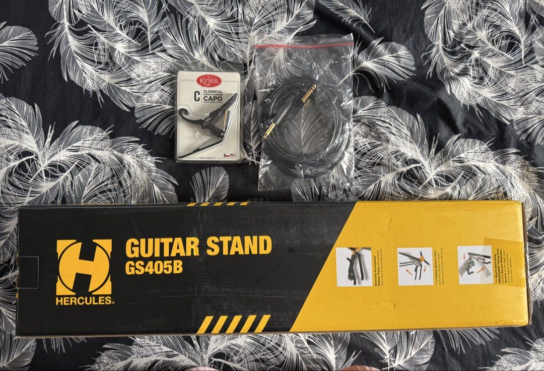 Electric Acoustic Guitar Accessories (Category: Other Audio Equipment) located in Dagupan City. Submitted by nehpetsaroda (Listing ID 1459212488, Image 1). Description: Hercules GS405B guitar stand Mogami Guitar Cable Kyser Capo All Original and sold as set only RFS- change of plan.