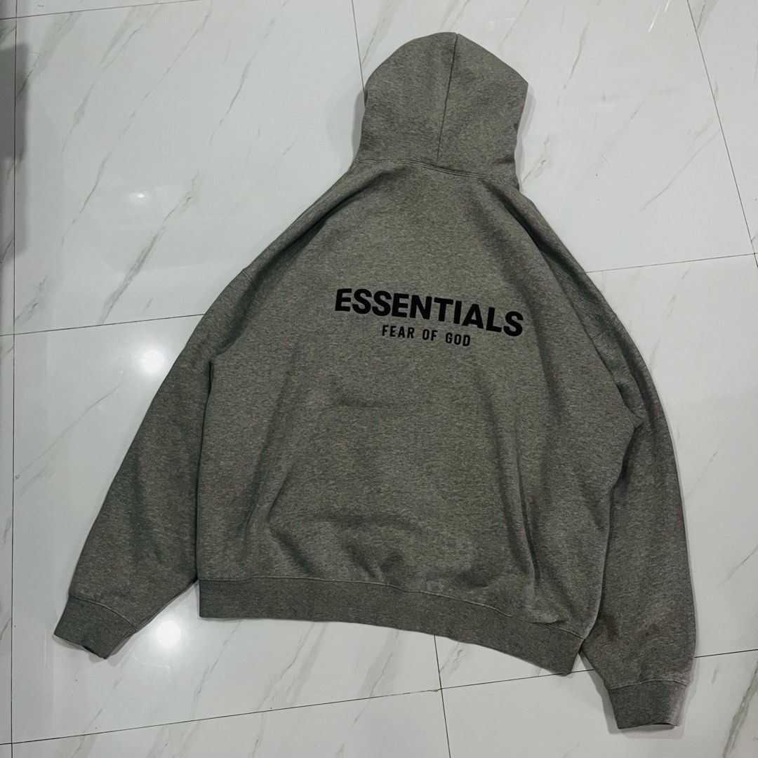 ESSENT!ALS DARK OATMEAL HOODIE (AUTHENTIC) (Category: Hoodies) located in Lucena. Submitted by marklazyy (Listing ID 1459241377, Image 2). Description: ESSENT!ALS DARK OATMEAL HOODIE✨ -Excellent Condition -Size : XL -Pit to pit "28" -Length "30" -No issue (need wash only).