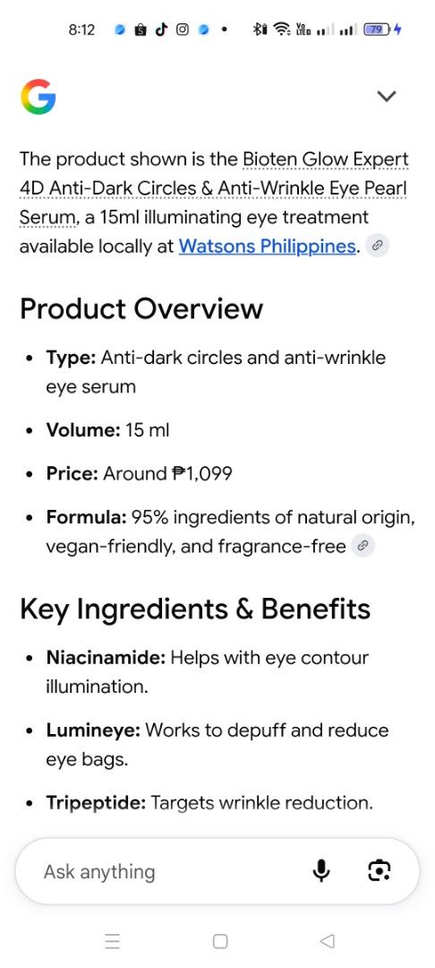 EYE SERUM (Category: Face Care) located in Manila. Submitted by queenv_22 (Listing ID 1459090637, Image 3). Description: this is my Personal from it's company and i have alot of skin cares this was given to me a few days ago.