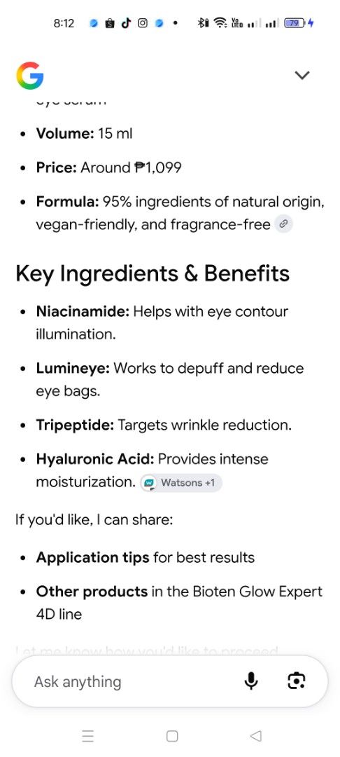 EYE SERUM (Category: Face Care) located in Manila. Submitted by queenv_22 (Listing ID 1459090637, Image 2). Description: this is my Personal from it's company and i have alot of skin cares this was given to me a few days ago.