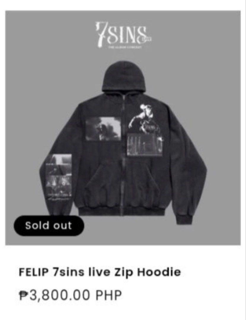 Felip 7sins Live Merch (Category: Coats, Jackets and Outerwear) located in Manila. Submitted by printet_ni_ken (Listing ID 1459213302, Image 1). Description: Felip 7sins Live Hoodie and Cap Used once Pm if interested. #sb19 #felip.