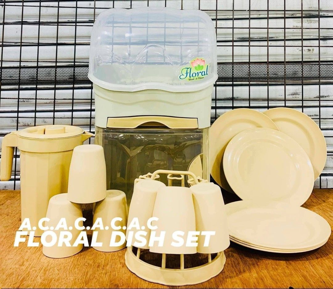 FLORAL DISH SET (Category: Other Kitchenware & Tableware) located in Manila. Submitted by yzcartph (Listing ID 1459208423, Image 2). Description: FLORAL DISH SET 6PCS PLATE 6PCS BASO 1PCS PITCHER 1PC FLORAL CABINET.