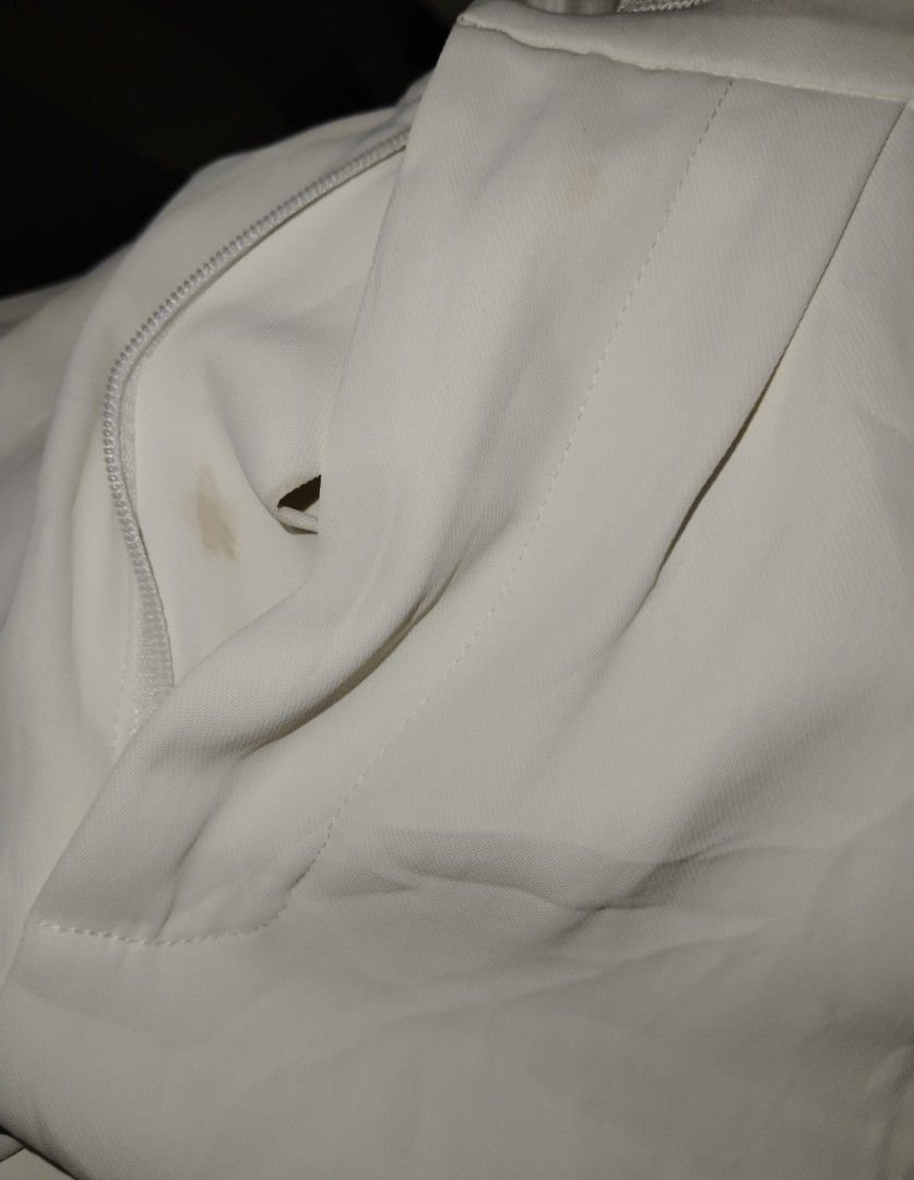 Garterized Wide-leg White Trousers (Category: Other Bottoms) located in Tarlac. Submitted by aoify__ (Listing ID 1459210259, Image 2). Description: - White wide-leg trousers - Garterized waist for comfortable fit - Waist fits 24-29 inches - Length: 36 inches - Please note: There are visible stains on the fabric. (swipe to see the stains) .