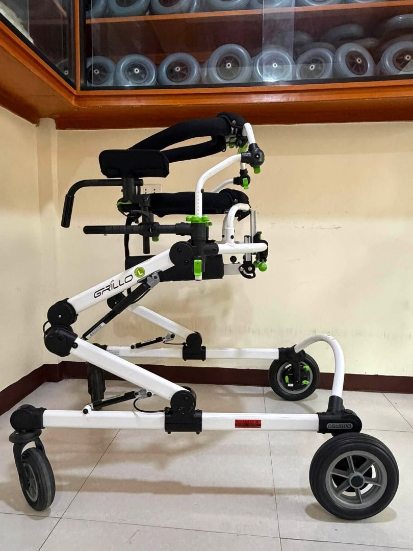 Grillo L Pediatric Gait Trainer Walker (Category: Infant Playtime) located in Cainta. Submitted by vanessa.09 (Listing ID 1459154160, Image 3). Description: 🦽 Grillo L Special Needs Mobility Stroller / Walker ✅ Brand/Model: Grillo L – Premium foldable mobility aid for kids/teens with CP, Rett, or mobility challenges • Frame: Lightweight high-strength white alloy, fully foldable & convertible • Support: Deep padded seat, backrest, head support + 