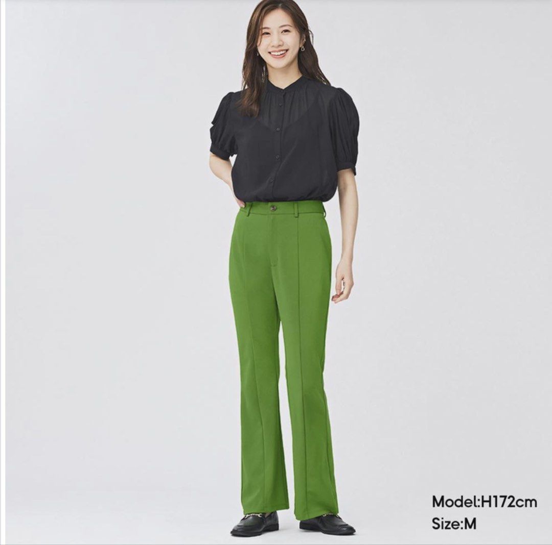 Gu Women Green Flared Pants - Small (Category: Other Bottoms) located in Quezon City. Submitted by relovedbyms.o (Listing ID 1459133771, Image 3). Description: GU Women Flared Pants Color: Green Size: Small Waist: 24-26 in. Length: 37 in. Condition: In very good condition Flaws: No visible flaws. MOP: Gcash/Maya Please note that color may vary due to lighting. *Preloved item/Thrifted..