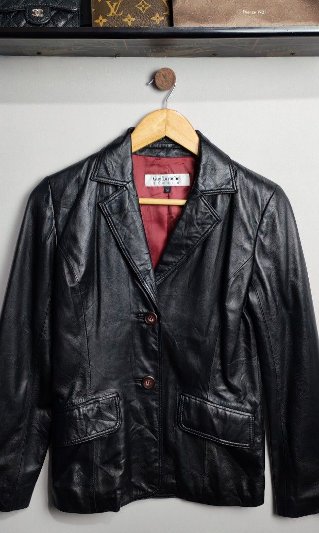 Guy Laroche Leather Jacket (Category: Coats, Jackets and Outerwear) located in Baguio. Submitted by luxuryph2600_eric (Listing ID 1459241187, Image 2). Description: Guy Laroche Studio Leather Coat Jacket Blazer Style 📌 Details⬇️⬇️⬇️ 📍Excellent Condition 📍Dimes 19*25 📍Color Rate 10/10 📍Size Medium 💰 PRICE 2000 FREE SHIPING 📌Loc. Baguio City Shipping Via J&T Reminder : Items are Thrifted and carefully Selected from Thrift Stores/Box/Bales Ph