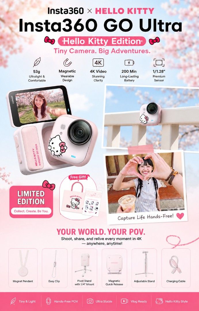 Insta360 GO Ultra Hello Kitty Limited Edition Action Camera (Category: Cameras) located in Caloocan City. Submitted by mysticocean-122d (Listing ID 1459232912, Image 1). Description: .