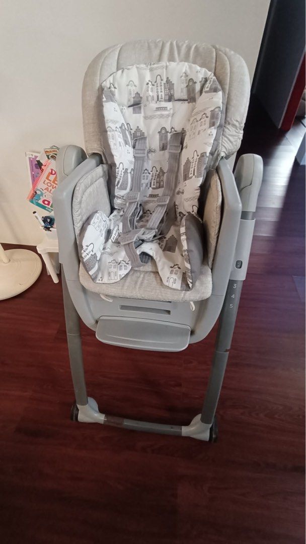 Joie 6 in 1 High Chair (Category: Baby High Chairs) located in Bulacan. Submitted by minimalistattorneymom (Listing ID 1459091487, Image 2). Description: - Adjustable height and recline for customized comfort - Removable tray makes cleaning a breeze - Folds compactly for easy storage - Adorable city print seat design - Ideal for making meal times enjoyable and convenient .