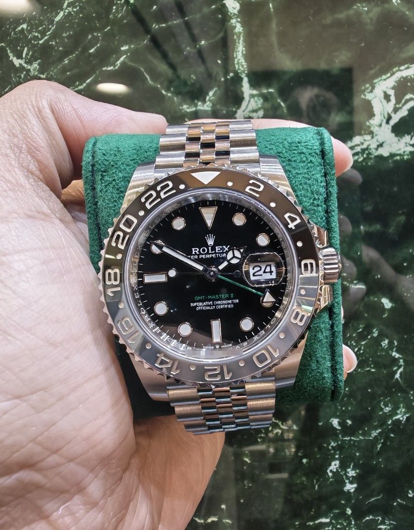 July 2026 wooden nfc Rolex GMT master 2 steel ceramic Bruce Wayne jubilee 126710grnr (Category: Watches) located in Singapore. Submitted by hengwatch (Listing ID 1459221280, Image 1). Description: Rolex GMT master 2 steel ceramic bruce Wayne jubilee bracelet model 126710grnr brand New unworn comes with box and cert dated july 2026 wooden nfc card with wooden tag with matching serial number selling for $27600 hsbc and standard chartered and dbs an