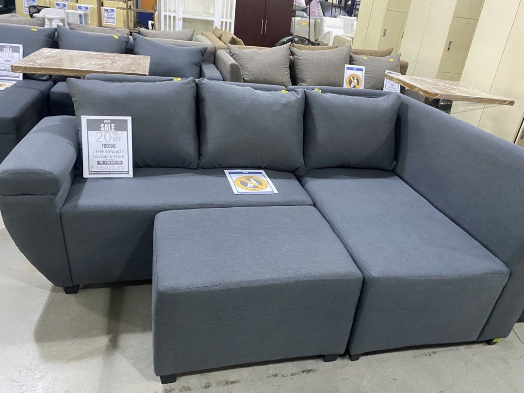 SOFA (Category: Sofas) located in Manila. Submitted by amandy.james (Listing ID 1459132469, Image 2). Description: L TYPE SOFA WITH 3PILLOWS AND STOOL.
