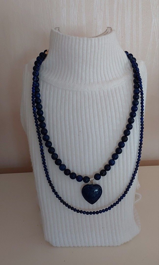 Lapis Lazuli Layered Necklace (separate) (Category: Necklaces) located in Gapan. Submitted by purseofjune (Listing ID 1459166878, Image 1). Description: 6mm beads, with heart pendant, 16" +2" extension chain 2.5mm beads, 18"+2" extension chain.