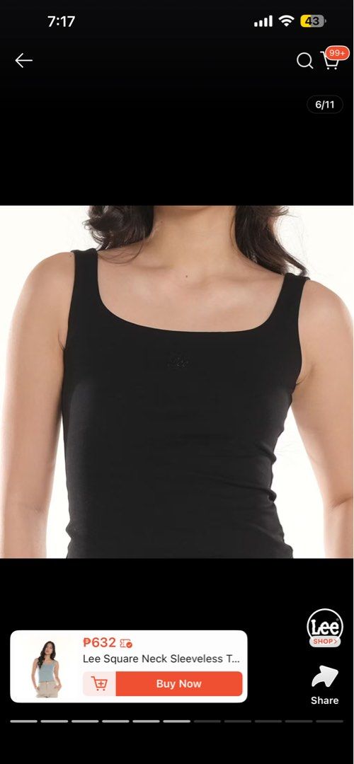 Lee Square Neck Sleeveless Tank Top Black (Category: Sleeveless) located in Baguio. Submitted by franniedoll (Listing ID 1459197576, Image 2). Description: - no flaws - only wore once/twice .