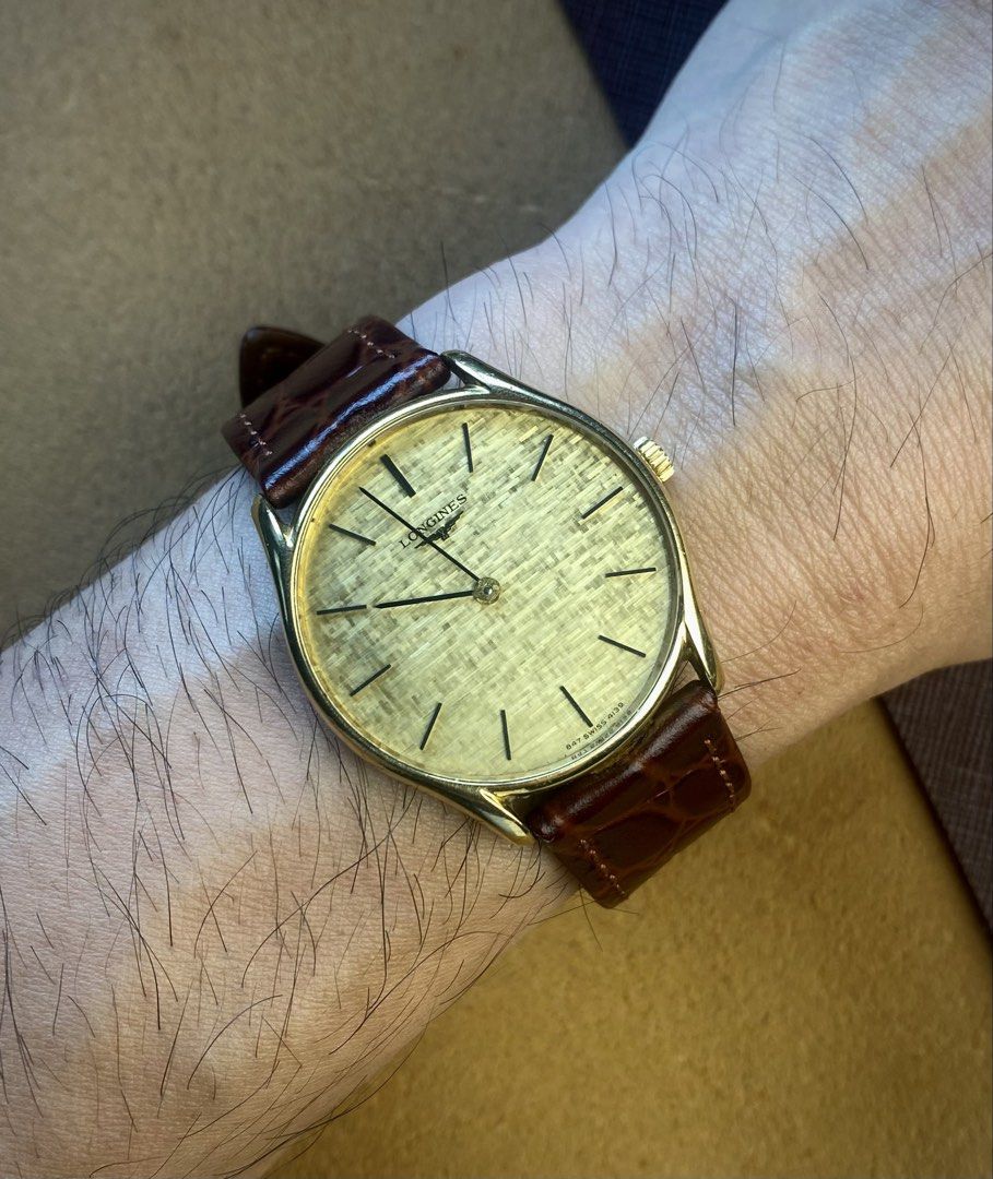 Longines Flagship Gold Vintage Watch (Category: Men's Watches) located in Mandaluyong City. Submitted by watchcraftph (Listing ID 1459111981, Image 2). Description: ❗️For Sale ❗️ [ON HAND] Longines Gold textured dial Vintage Watch Reference: 4139-847 Year: 1974 Genuine Pre-owned Vintage Watch Spec Sheet: ✔️33mm gold plated case ✔️36mm lug to lug ✔️Longines Swiss cal L.847.4 hand wound ✔️Replacement leather strap ✔️Swiss Made Watch and aftermarket