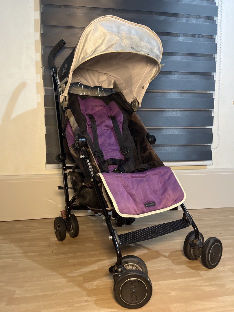 HEAVY DUTYMaclaren Stroller - Lightweight and Compact (Category: Strollers) located in Caloocan City. Submitted by unicakczxc (Listing ID 1459260108, Image 2). Description: - Maclaren stroller in purple and brown - Includes canopy and storage basket - Black straps for safety - Folds compactly for easy travel - Ideal for parents on the go - Shows some signs of wear, but fully functional -reflective lining nya Malaki storage sa ilalim May pansalo n