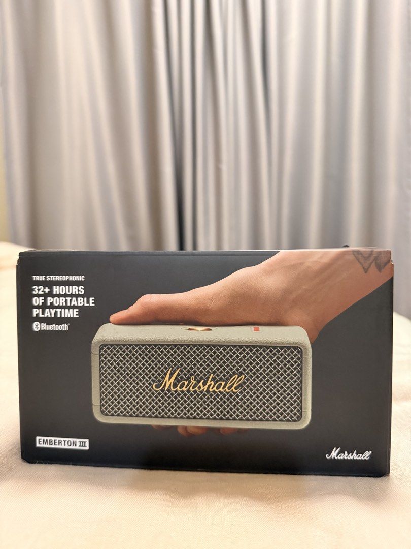 Marshall Emberton III Portable Bluetooth Speaker - Sage Green (Category: Soundbars, Speakers & Amplifiers) located in Taguig. Submitted by lalalee4 (Listing ID 1459222839, Image 2). Description: LIMITED COLOR 32 hours playtime Premium portable Bluetooth speaker with Marshall’s iconic design. Delivers warm, rich, punchy sound with a spacious, lively presentation. Great for city pop, jazz, rock, alternative, and vocals. ✨ Excellent sound quality ✨ 