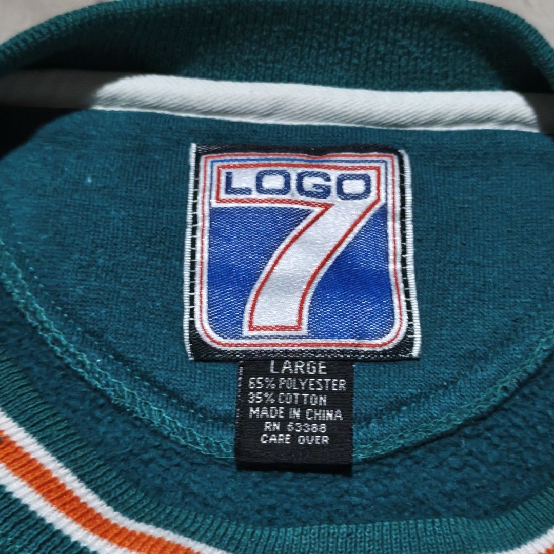 Miami Dolphins Sweatshirt (Category: Coats, Jackets and Outerwear) located in Naga. Submitted by makuri_4400 (Listing ID 1459140025, Image 3). Description: Size - L Length - 26.5 Width - 23.5 Condition - 9.5/10 Color rate - 8.5/10 Issue -Loose embroidery and stitching.