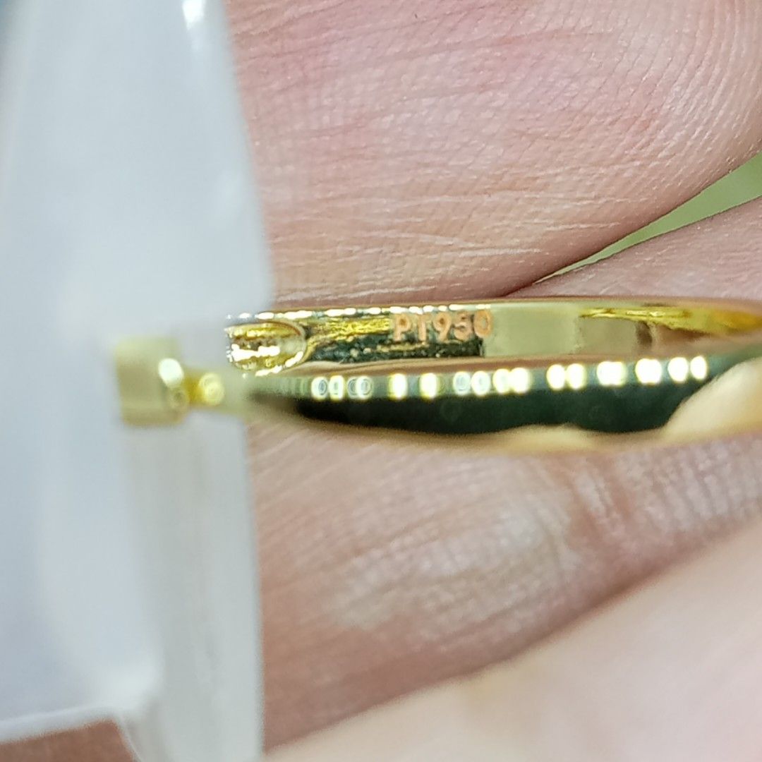 Moissanite Ring ✨ 18K goldplated ✨ PT950 marking (Category: Rings) located in Ozamiz City. Submitted by leovelle. (Listing ID 1459210781, Image 3). Description: Moissanite Ring ✨ 18K goldplated ✨ PT950 marking.