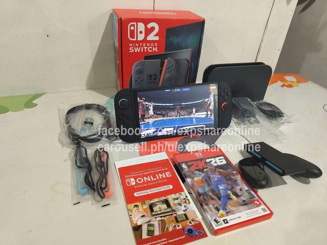 Nintendo Switch 2 Complete with NBA 2k26 Good as New! (Category: Nintendo) located in Cebu City. Submitted by expshareonline (Listing ID 1459108573, Image 2). Description: Please take time to read! No trades! Price: P29300 with NBA2K6 28300 with out Game Condition: -Tested and working -Good as New(Bought June this year - with reciept) Includes: -Switch 2 unit -Joyncons -Joycon strap -Joycon dock -Docking station -HDMI -Charger -NBA 2K26 Game -Box