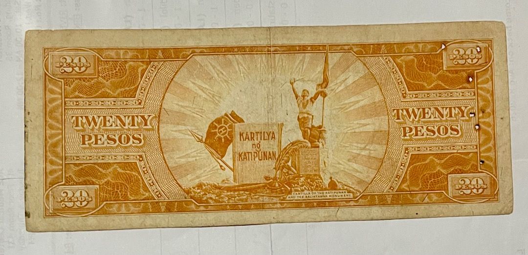 1949 Twenty Peso Philippine Note (Category: Currency) located in Mandaluyong City. Submitted by brightbear_6d8f63 (Listing ID 1459170201, Image 2). Description: 1949 Twenty Peso old bill .