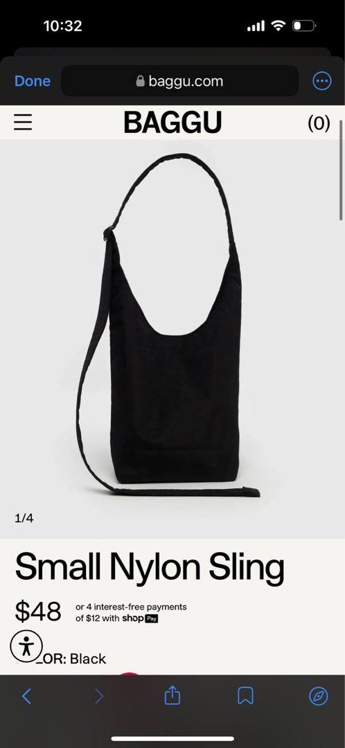 Original BAGGU Nylon Sling (Category: Cross-body Bags) located in Quezon City. Submitted by haulandbeyond (Listing ID 1459103196, Image 1). Description: rarely used A slouchy, softly structured nylon bag with an adjustable strap. Interior zip pocket with a magnetic closure. Key features: Waterproof Heavyweight nylon (59% recycled) 9.5”H × 7”W × 4.25” D� 39” adjustable strap Machine-washable.