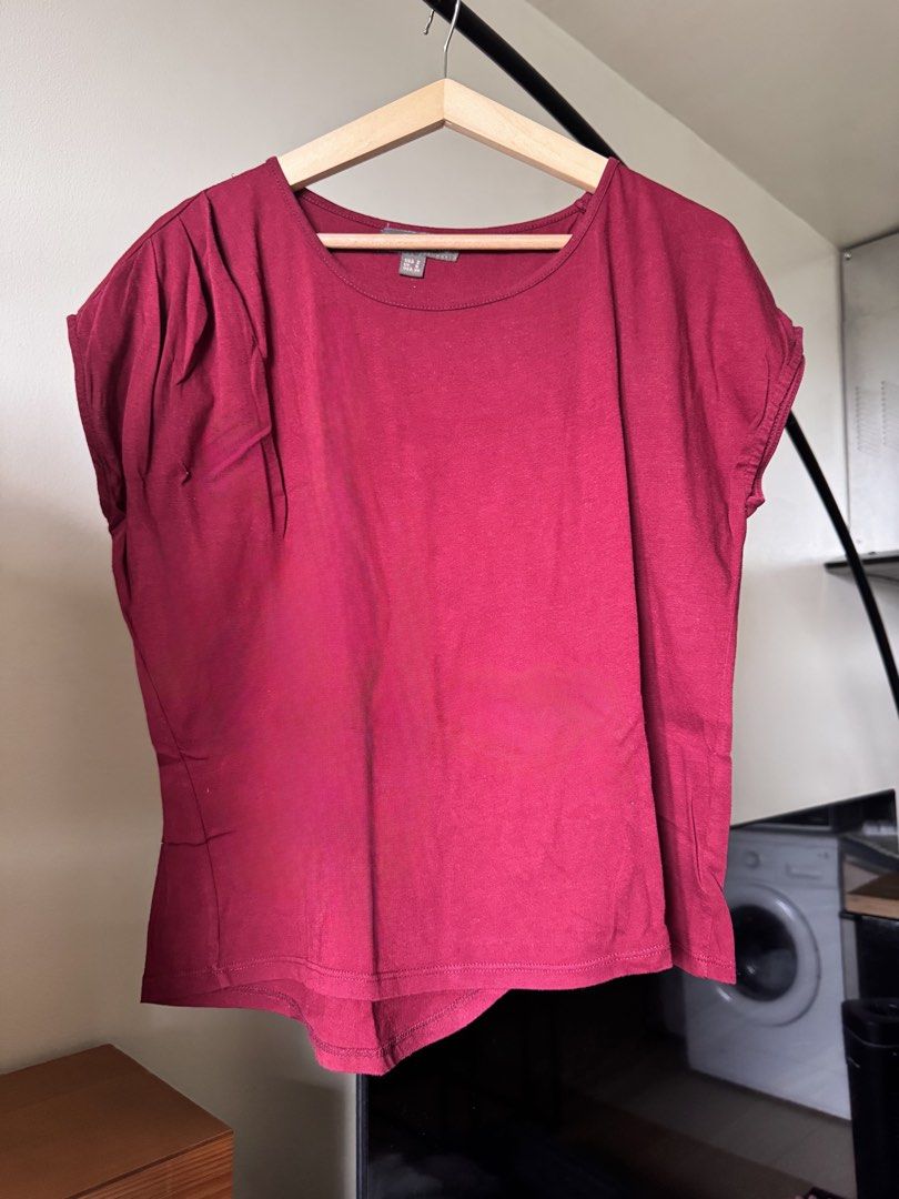 Plains & Prints Magenta Red Crew Shirt with Overlapping Split Back (Category: Blouses) located in Quezon City. Submitted by lynylynn (Listing ID 1459174092, Image 1). Description: .