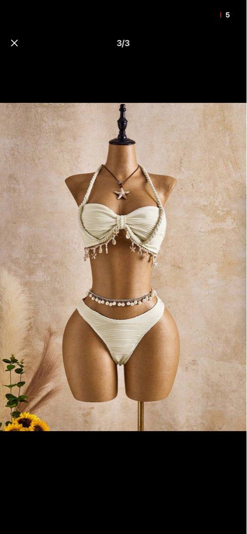 Premium Cream Bikini 3in1 set with shells (Category: Bikinis & Swimsuits) located in Manila. Submitted by byyachi (Listing ID 1459144040, Image 3). Description: USED ONCE SET ALREADY.
