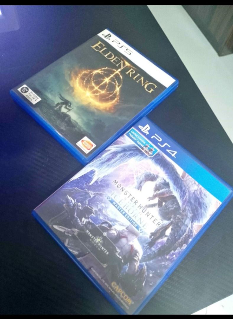 PS5 Games (Category: PlayStation) located in Bacoor. Submitted by extrarais (Listing ID 1457572935, Image 1). Description: - PS5 Games - Elden Ring - Monster Hunter World: Iceborne Master Edition [FOR SALE ONLY] ‎RFS: Rarely played ‎ ‎Original cases, smooth discs, 100% working condition. ‎ ‎Commonwealth, QC.