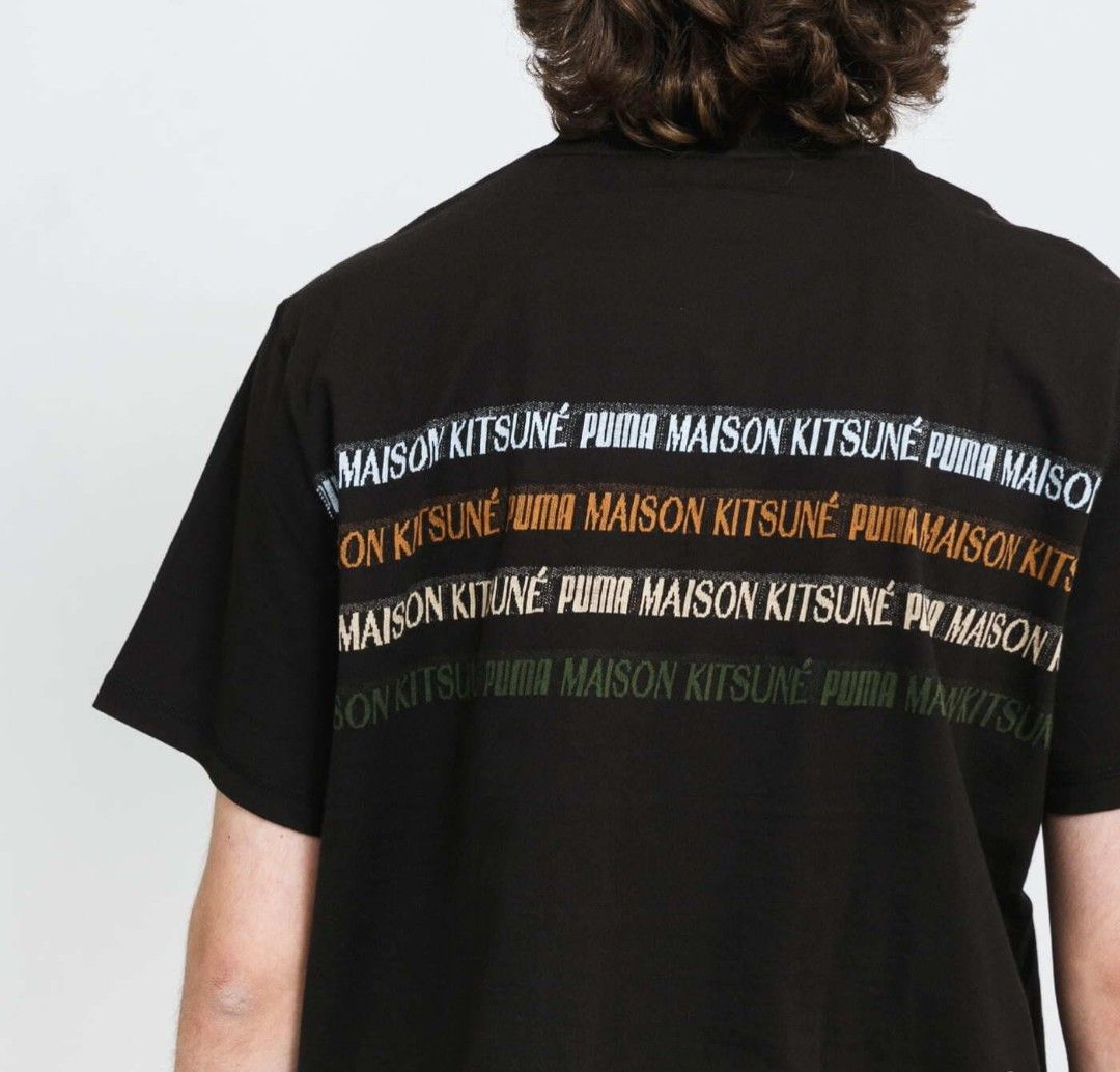 Puma X Maison kitsune Engineered Tee black (Category: Activewear) located in Pulupandan. Submitted by 89archives (Listing ID 1459221637, Image 2). Description: Way Cheaper my 1 pinhole unnotiable!20x26 Small On tag (Unisex) Excellent/Good condition Color rate 9/10 honest or better! NO lints/flaws need wash only! Sure buyer's please inbox me!📩🤗.