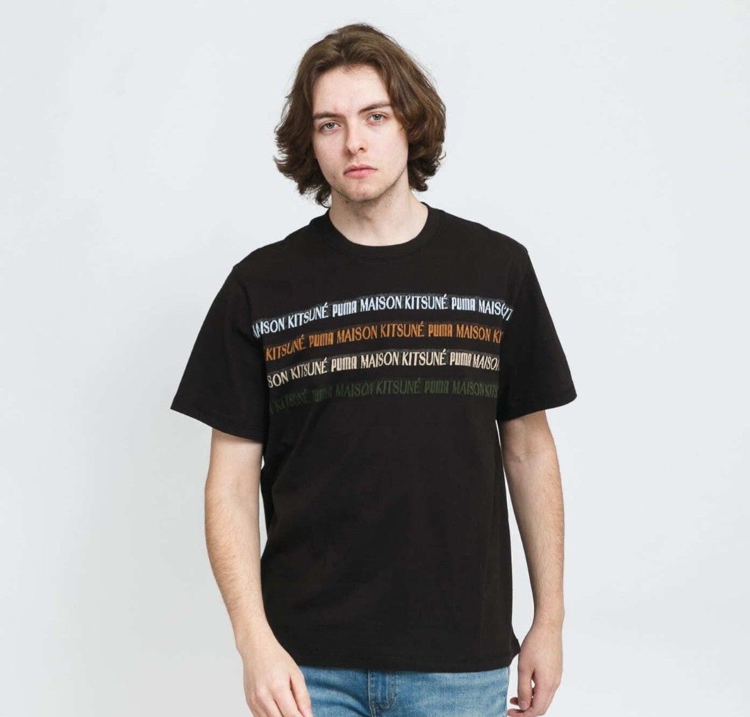 Puma X Maison kitsune Engineered Tee black (Category: Activewear) located in Pulupandan. Submitted by 89archives (Listing ID 1459221637, Image 3). Description: Way Cheaper my 1 pinhole unnotiable!20x26 Small On tag (Unisex) Excellent/Good condition Color rate 9/10 honest or better! NO lints/flaws need wash only! Sure buyer's please inbox me!📩🤗.