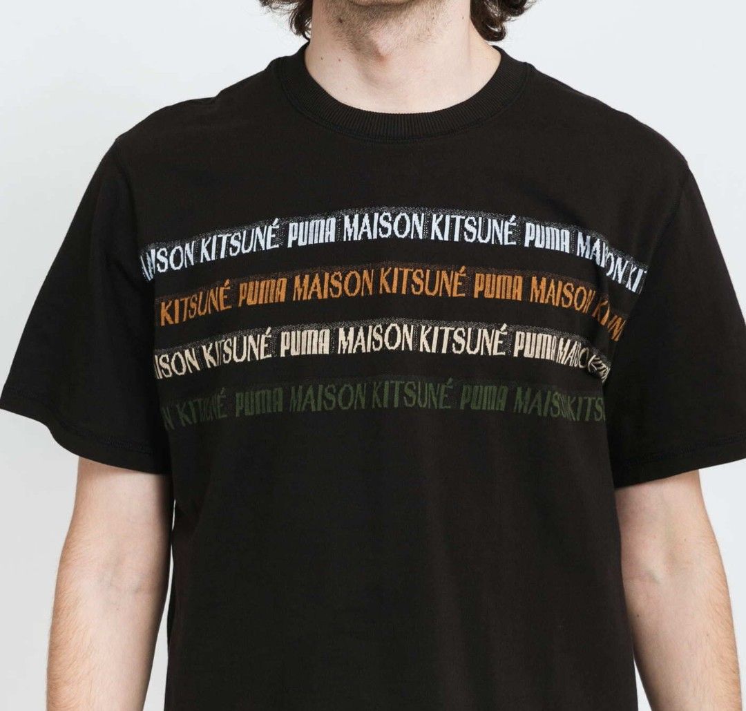Puma X Maison kitsune Engineered Tee black (Category: Activewear) located in Pulupandan. Submitted by 89archives (Listing ID 1459221637, Image 1). Description: Way Cheaper my 1 pinhole unnotiable!20x26 Small On tag (Unisex) Excellent/Good condition Color rate 9/10 honest or better! NO lints/flaws need wash only! Sure buyer's please inbox me!📩🤗.