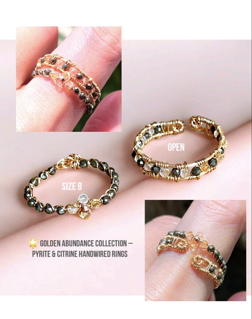 PYRITE & CITRINE GOLDEN ABUNDANCE RING set price (Category: Rings) located in Muntinlupa City. Submitted by alabangbargains (Listing ID 1459132977, Image 2). Description: watch item video here: https://youtube.com/shorts/LU48bzZaFMc?si=t3ls7DU9pst9f4ky Handcrafted with fadeless KC gold copper wire and genuine 2mm faceted Pyrite & Citrine, this soft, lightweight ring combines a delicate golden look with the natural sparkle of gemstones. 💛 FEATURE
