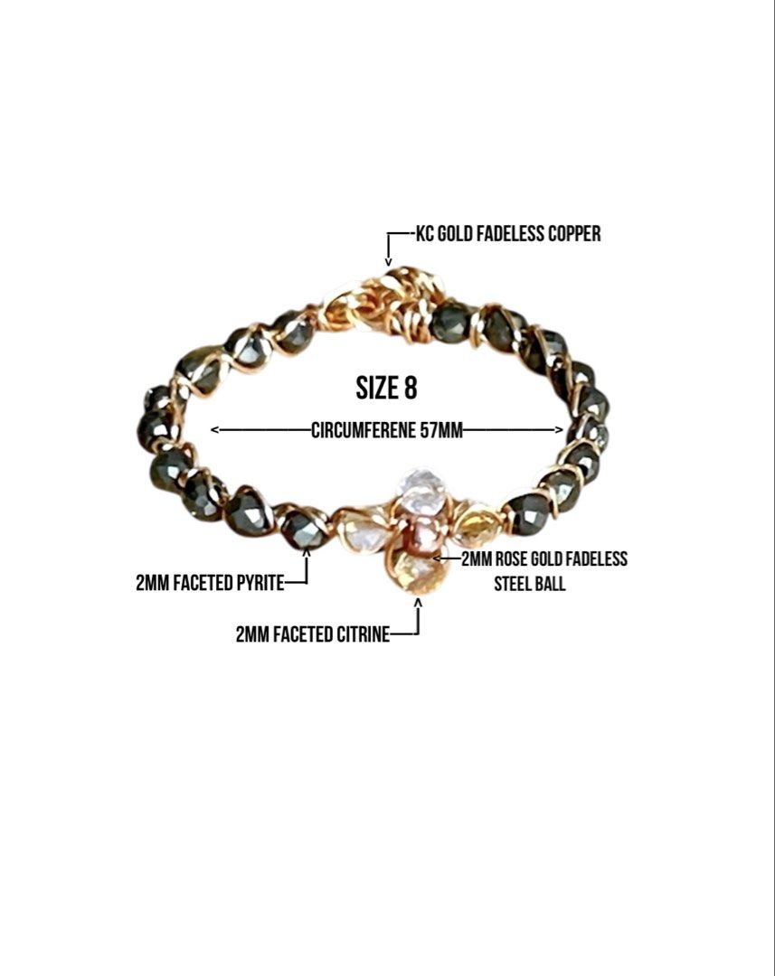 PYRITE & CITRINE GOLDEN ABUNDANCE RING set price (Category: Rings) located in Muntinlupa City. Submitted by alabangbargains (Listing ID 1459132977, Image 3). Description: watch item video here: https://youtube.com/shorts/LU48bzZaFMc?si=t3ls7DU9pst9f4ky Handcrafted with fadeless KC gold copper wire and genuine 2mm faceted Pyrite & Citrine, this soft, lightweight ring combines a delicate golden look with the natural sparkle of gemstones. 💛 FEATURE