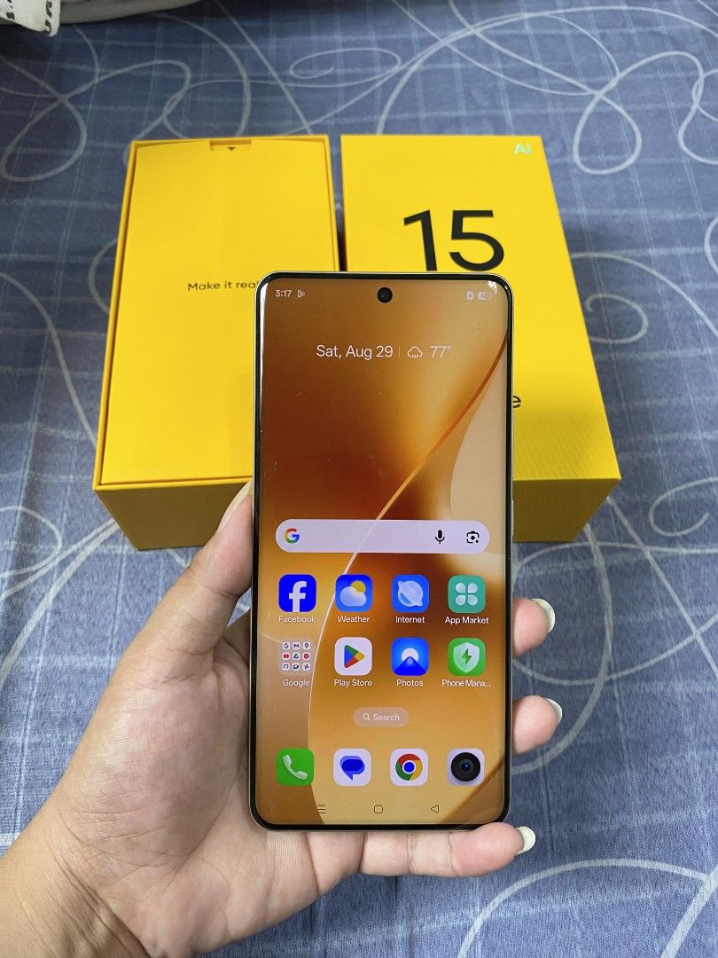 Realme 15 Pro 5G (Category: Realme) located in Tarlac. Submitted by gadgetseller15 (Listing ID 1459160925, Image 1). Description: REALME 15 PRO 5G 12+12gbram 256gbrom Snapdragon 7s Gen 4 good as new. no issue unit case box and replace charger dm for surebuyer .
