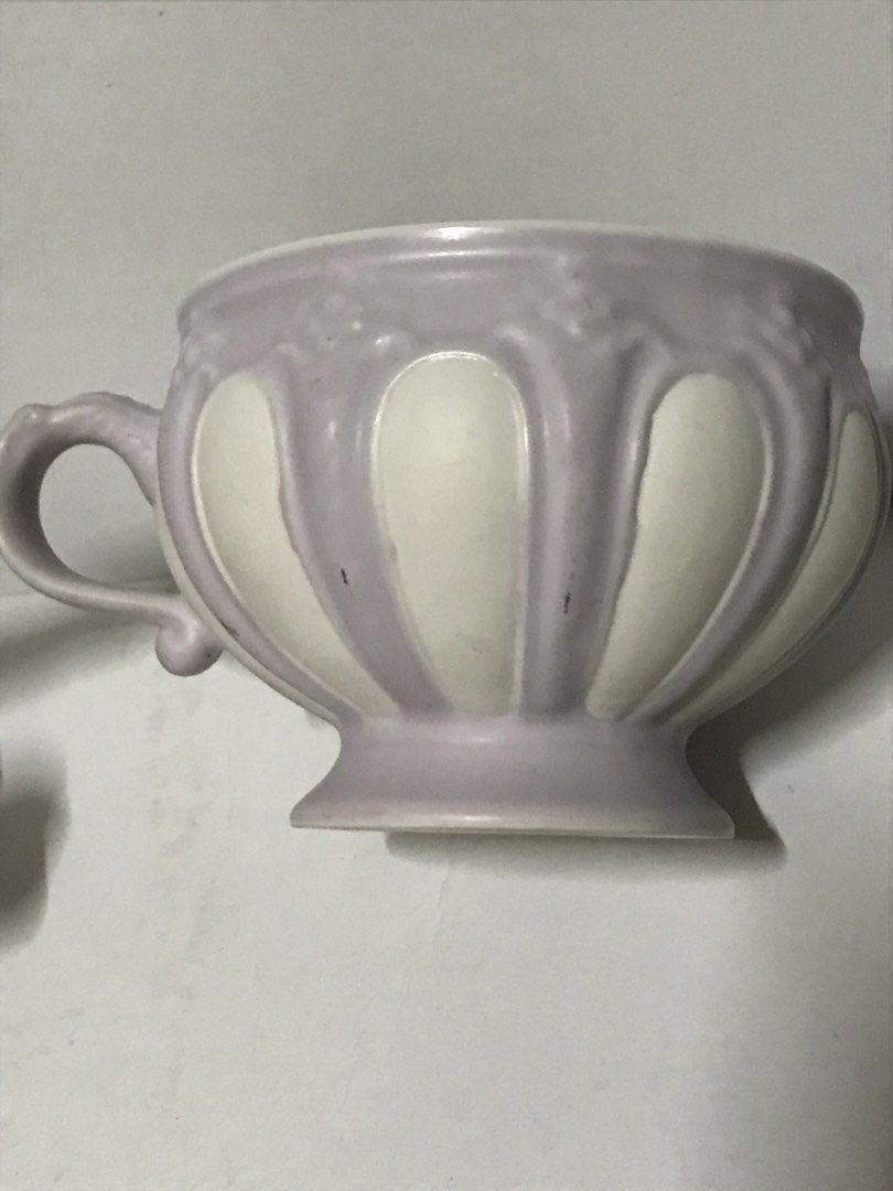 Roman-Style Lavender Jasperware Big Mug (Category: Coffee & Tea Tableware) located in Manila. Submitted by iyasellsph (Listing ID 1459089460, Image 2). Description: Roman-Style Lavender Jasperware Big Mug Reducedfrom 500 👈for photos Made of white jasperware with delicate lavender-color fleur de lys columns embossed around the mug Roman grail-shape spacious body 3.75 inches across rim 3.5 inches tall For coffee or tea, also for desserts Dainty an