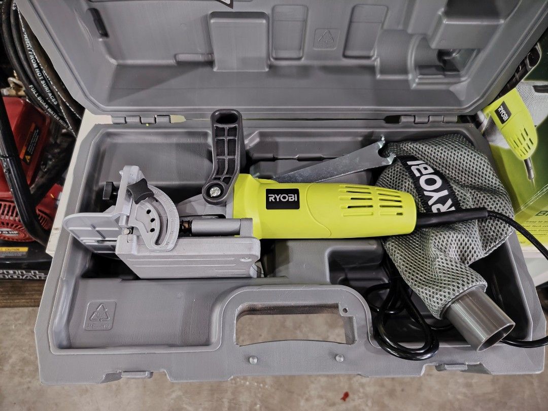 Ryobi Biscuit Jointer w/Case (Category: Construction Tools & Equipment) located in Manila. Submitted by rollysuela09206 (Listing ID 1459108303, Image 3). Description: - Ryobi Biscuit Jointer with 600W power - Easy adjustable biscuit size - Built-in dust collection bag - Adjustable front fence angle - Height adjustment range: 5mm to 35mm - Comes with a durable hard case for storage and transport - Ideal for various woodworking projects.