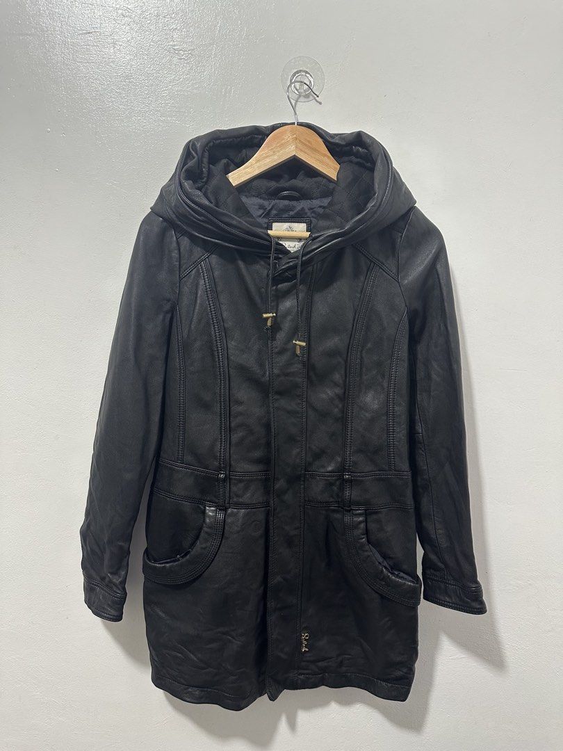 Salad Black Leather Coat Women Small (Category: Coats, Jackets and Outerwear) located in Balanga. Submitted by winterlab_ph (Listing ID 1459200425, Image 2). Description: Code: A790 Width: 15.5 Length: 30.5 Shoulders: 15 Sleeves: 24.