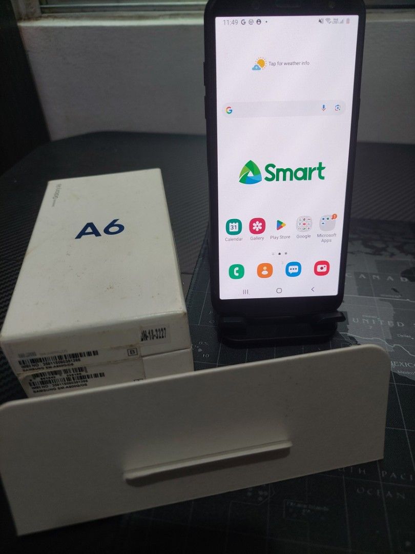 Samsung A6 Smartphone (Preloved) (Category: Samsung) located in Navotas City. Submitted by venizianess (Listing ID 1459151176, Image 1). Description: Php3299 Samsung A6 smartphone, WORKING, NO ISSUES, just stored Hard case, tempered glass with box, no cable/charger, needs micro usb smart sim locked See images for specs from gsmarena Ideal for daily use, spare phone FREE SHIPPING within Metro Manila (no rush), but pref self pick up to check unit -