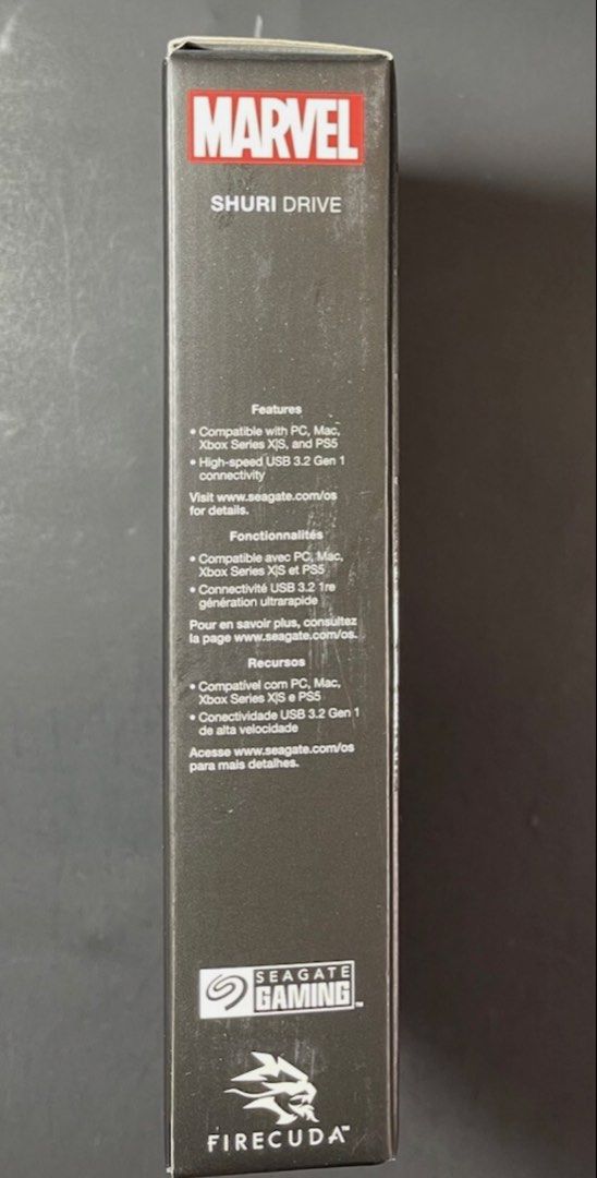 Seagate Marvel Shuri Drive 2TB FireCuda Special Edition HDD (Category: Hard Disks & Thumbdrives) located in Quezon City. Submitted by bravewind.4406ae (Listing ID 1459223676, Image 3). Description: - Special Edition Seagate FireCuda Shuri Drive - 2TB Portable External Hard Drive - Customizable RGB Lighting - USB 3.2 Gen 1 Connectivity - Compatible with PC, Mac, Xbox Series X|S, and PS5 - Ideal for expanding game or file storage.
