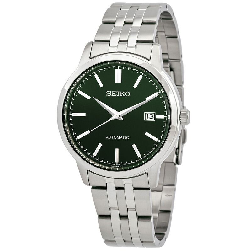 Seiko Automatic Green Dial Men's Watch SRPH89K1 (Category: Men's Watches) located in Davao. Submitted by veltrixwatches (Listing ID 1459158007, Image 1). Description: Silver tone stainless steel case and bracelet. Fixed silver tone stainless steel bezel. Green dial with silver tone hands and index hour markers. Minute markers around the outer rim. Dial Type: Analog. Date display at the 3 o'clock position. Seiko Caliber 4R35 Automatic movement, co